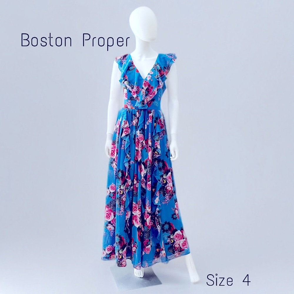 Boston Proper Floral Print Ruffle Maxi Dress